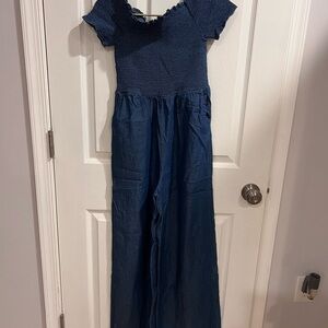 Blue Rain Navy Blue Smocked Jumpsuit for Women